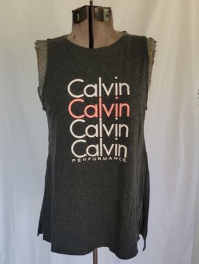 Calvin Klein Performance Logo Tank Top, Medium, Gray/Pink/White